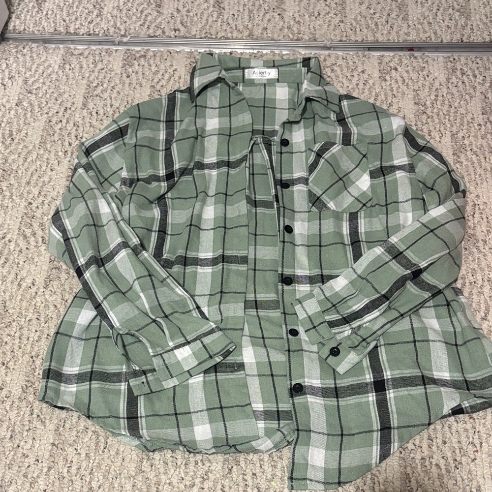Amazon Green Plaid Button Down Shirt